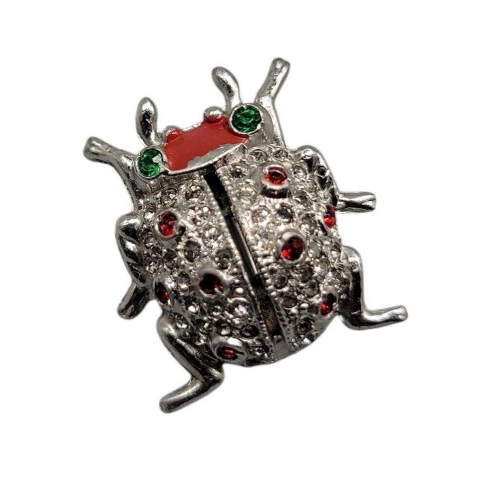 Coro Brooch Rhinestone Small Bug Pin Multicolor Silver Tone Pat Pending